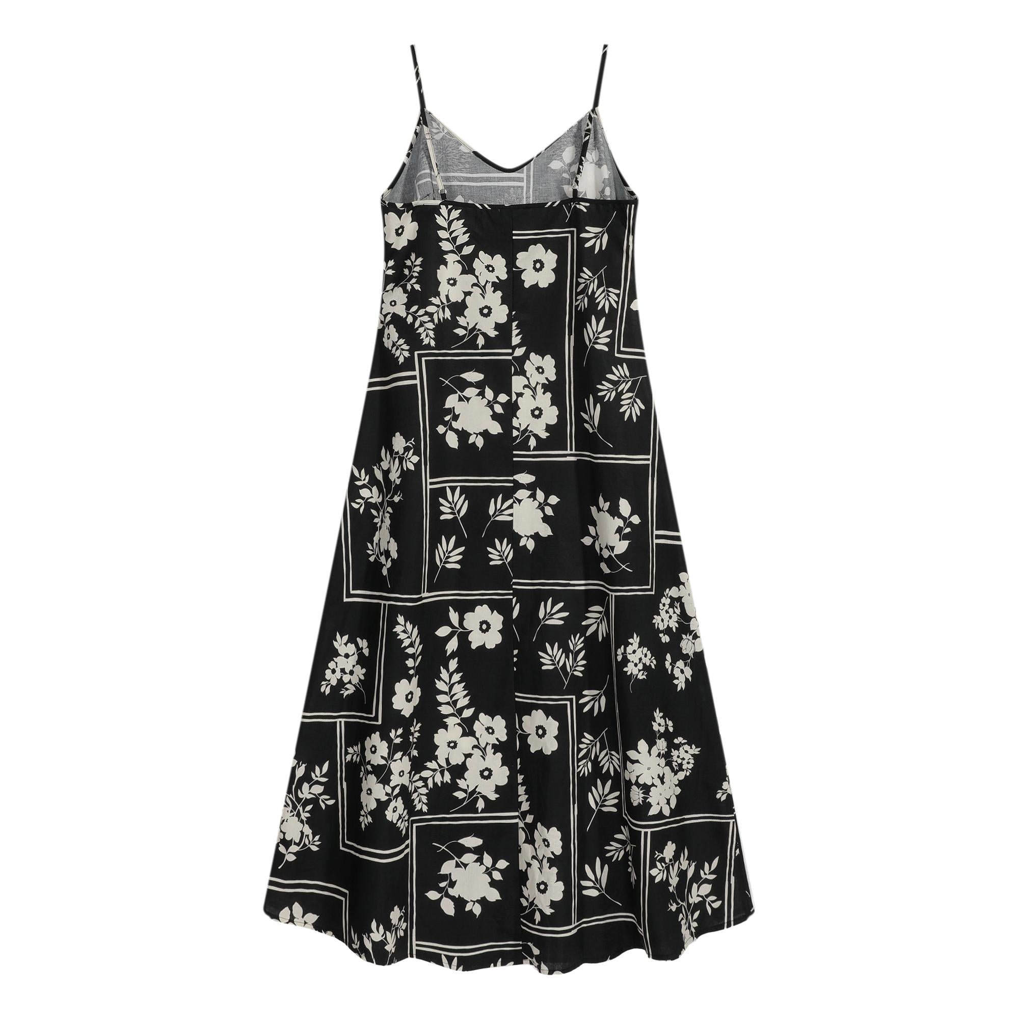 Black Floral Patchwork Maxi Dress | Spaghetti Strap Boho Summer Slip Dress