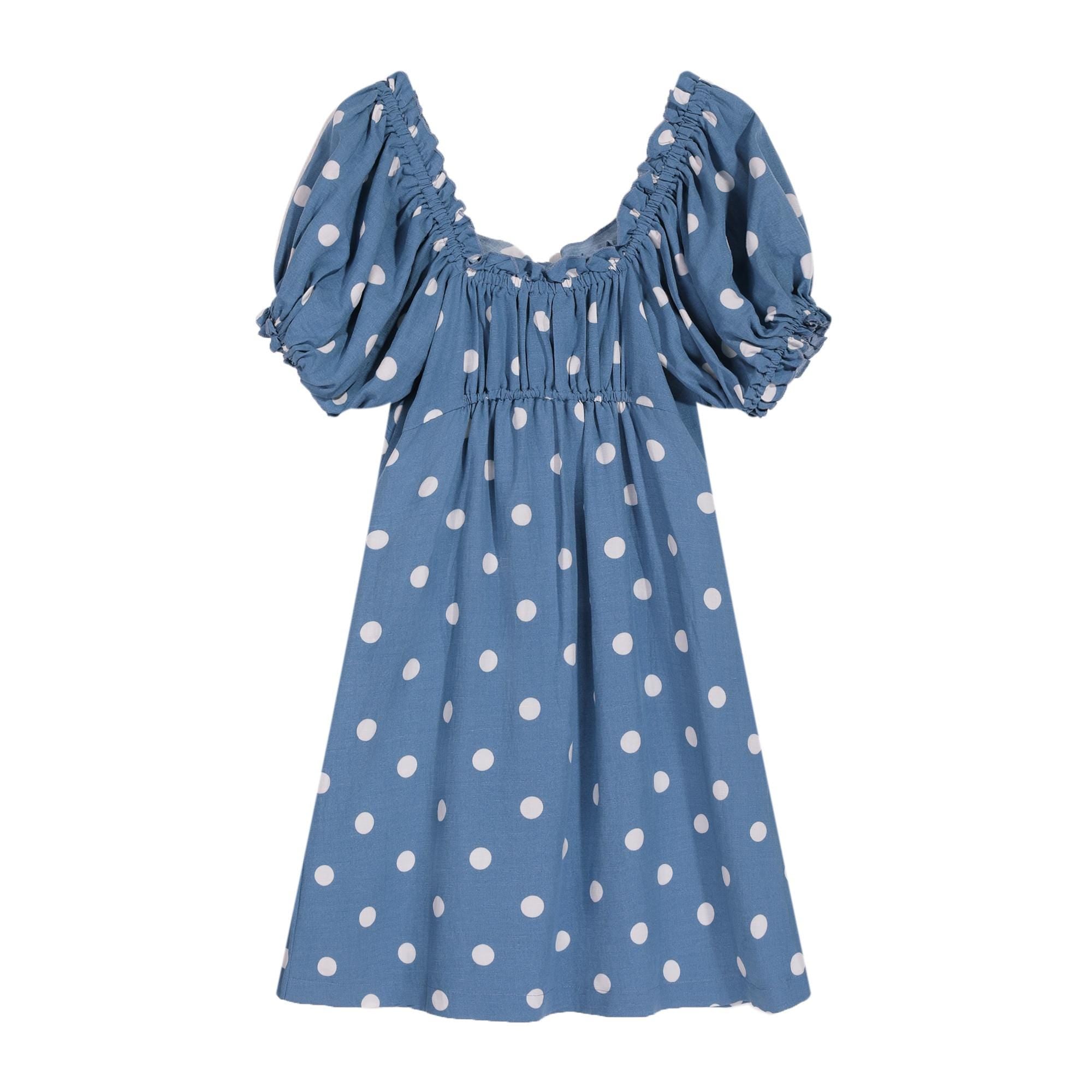 Womens Polka-Dot Puff-Sleeve Dress for Summer Events Dabuwawa Womens Polka-Dot Puff-Sleeve Dress for Summer Events Dabuwawa