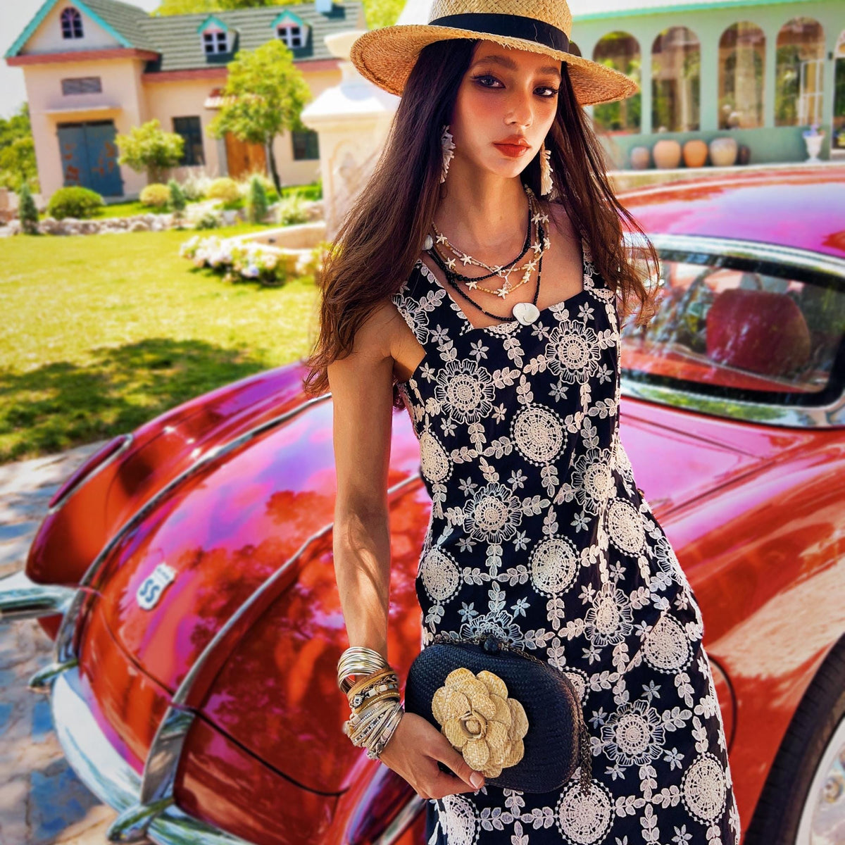 Boho Embroidered Dress – Lightweight Summer Shift With Square Neckline