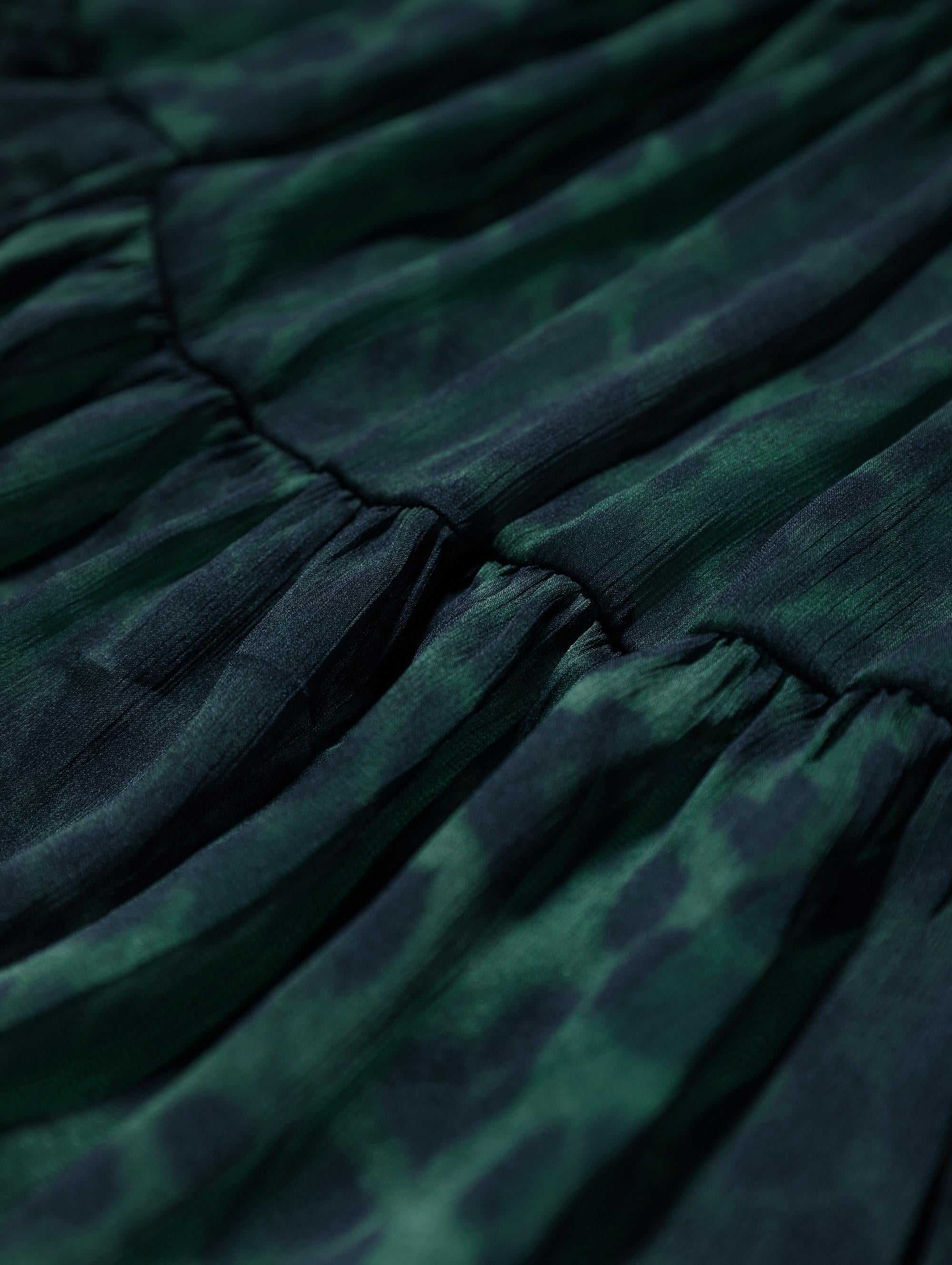 Leopard Print Mini Sundress | Forest Green Boho Tiered Chiffon Summer Dress