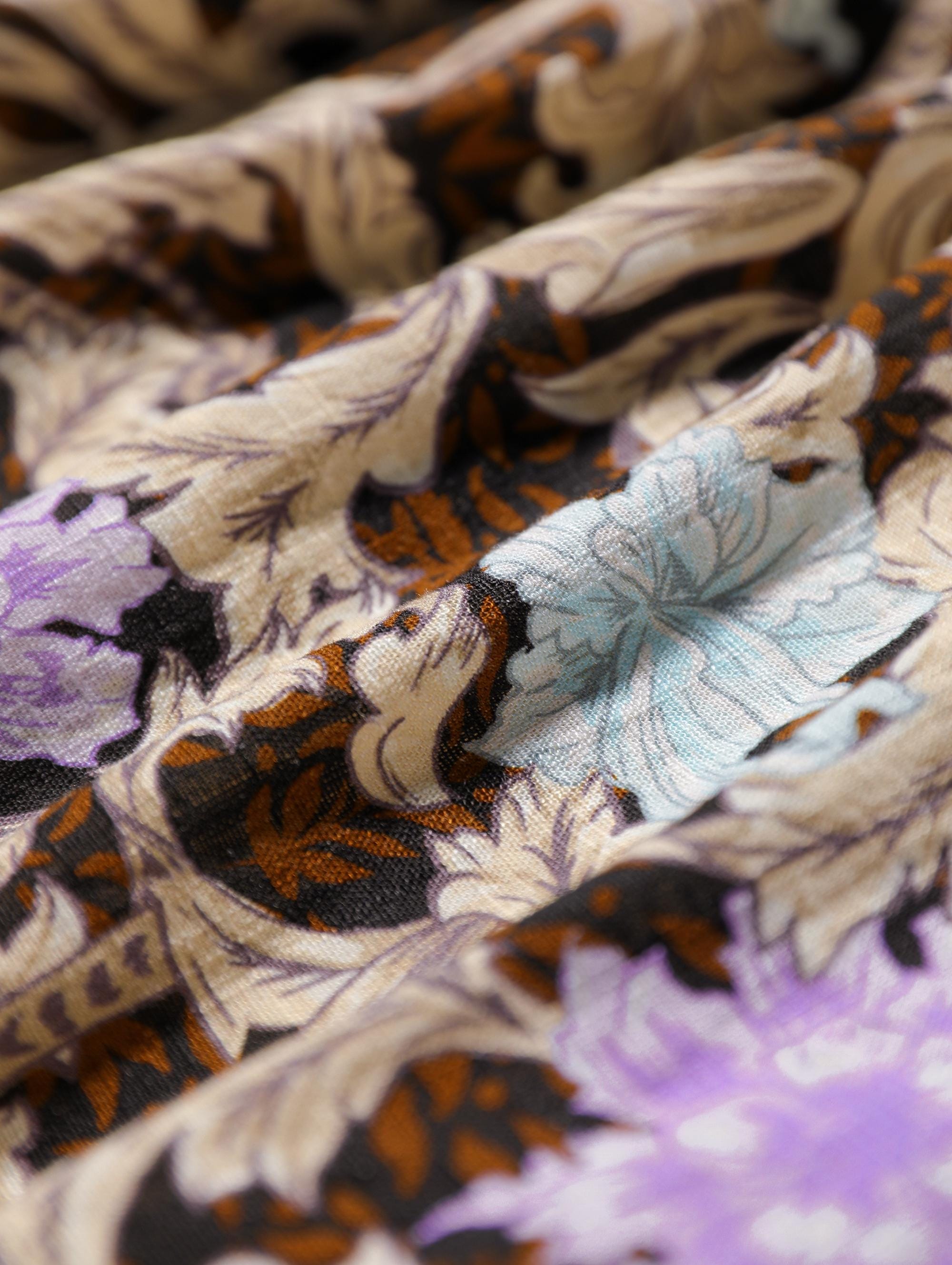 Boho Floral Mini Dress | Cotton Puff Sleeve Empire-Waist Ribbon Tie Summer Dress