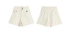 High Waisted Shorts – Linen Blend Summer Casual Shorts with Decorative Button Detail