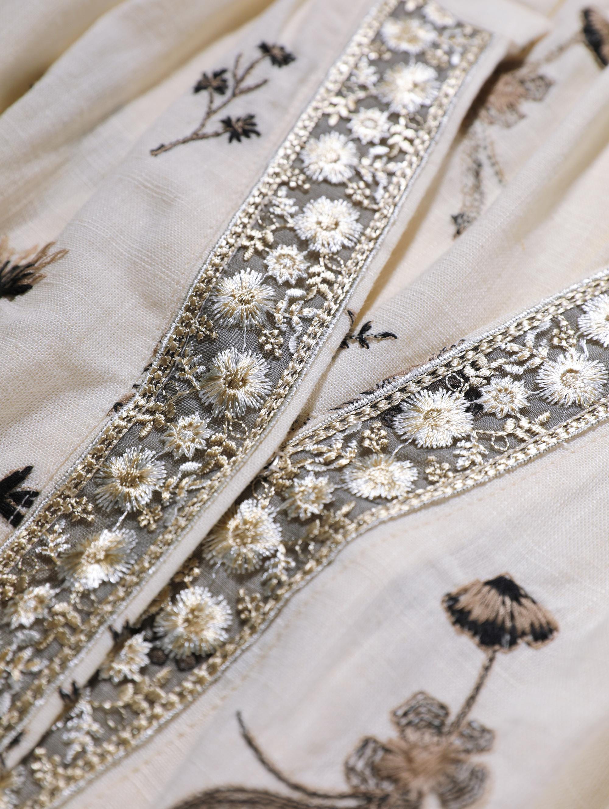 Vintage-Inspired Floral Embroidered Linen-Blend Boho Blouse with Balloon Sleeves