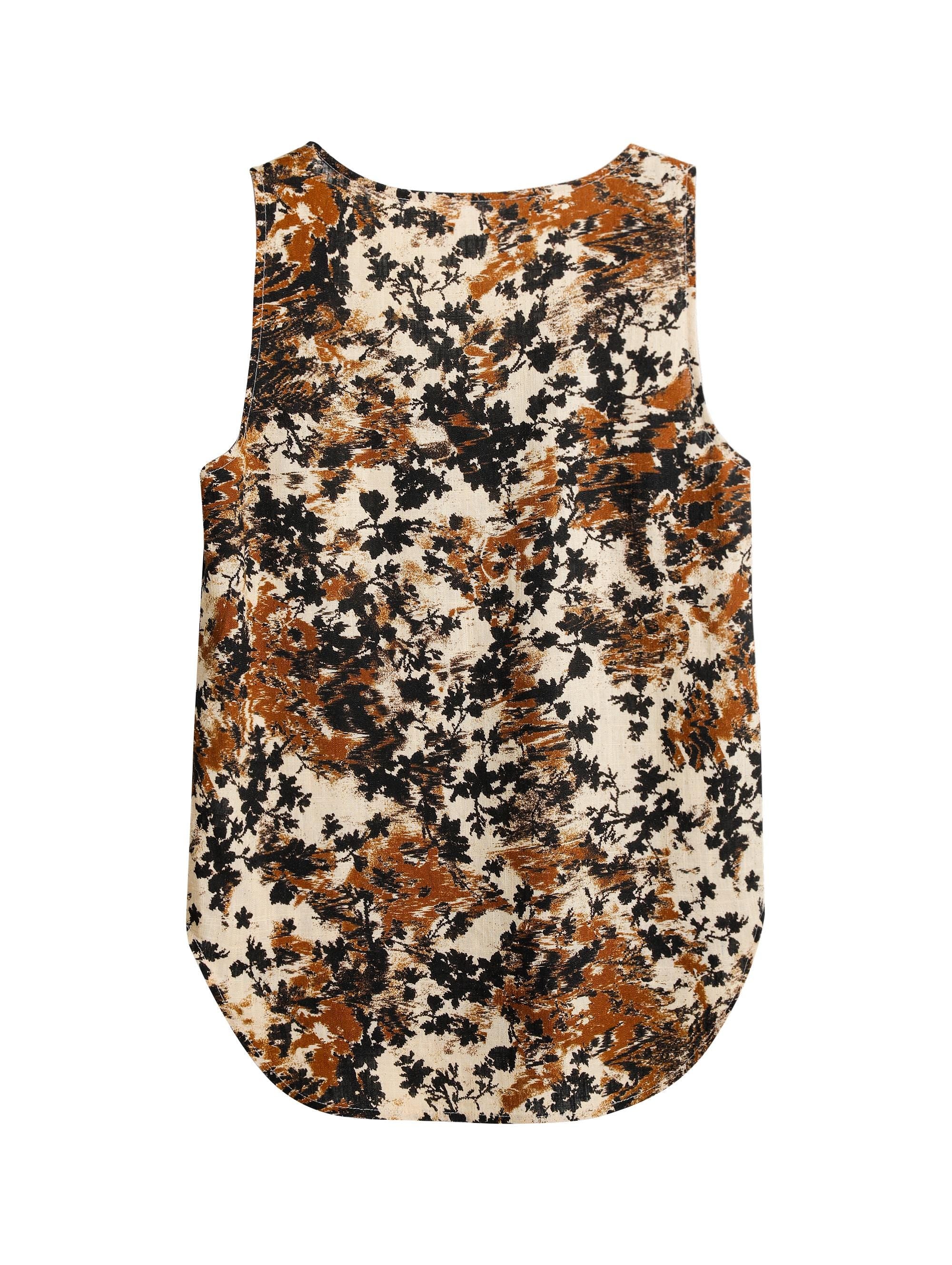 Linen-Blend Boho Floral tank top, in Earth Tones – Effortless Summer Style