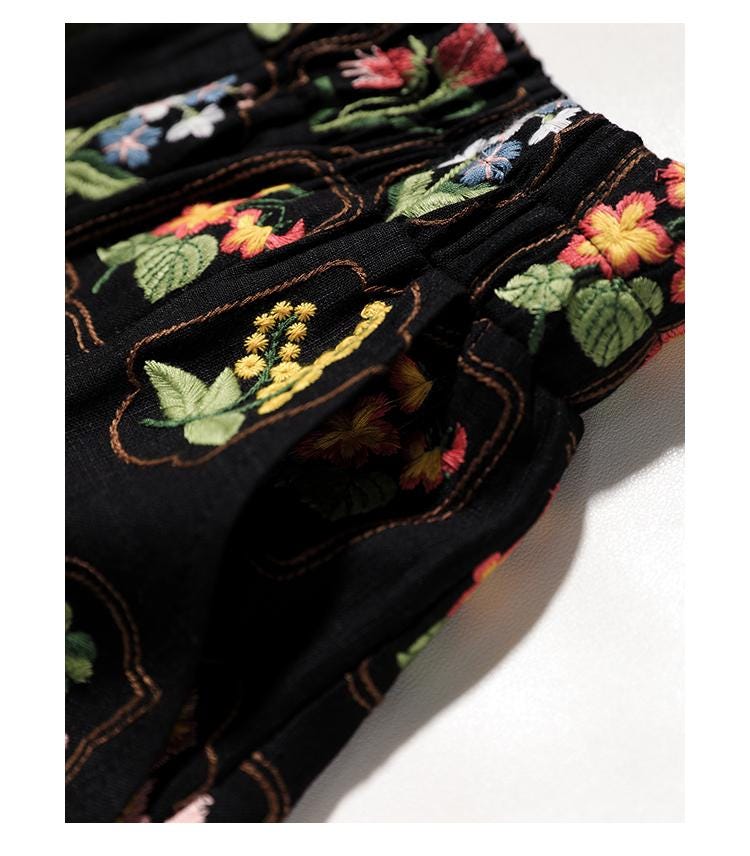 Floral Linen-Blend Boho Shorts, Elastic Waist Summer Shorts with Colorful Flower Print