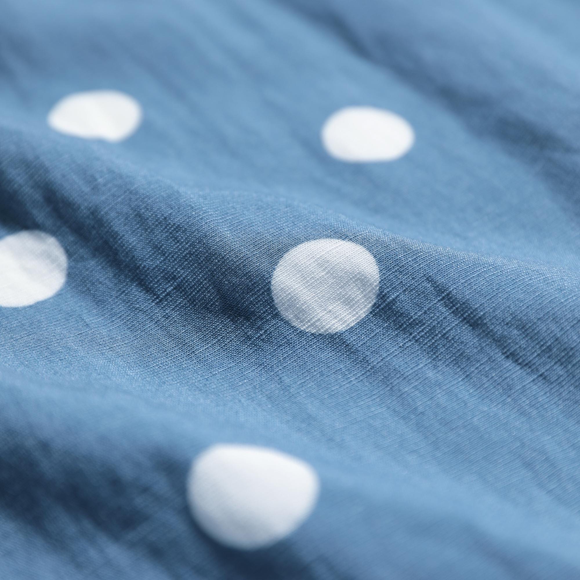 Boho Puff Sleeve Wrap Top | Blue Polka Dot Cotton Blouse Women | Adjustable Tie Waist
