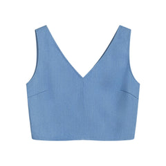 Blue Crop Top – Boho Summer Sleeveless Top With Natural Fiber Blend, Lightweight