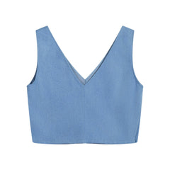 Blue Crop Top – Boho Summer Sleeveless Top With Natural Fiber Blend, Lightweight