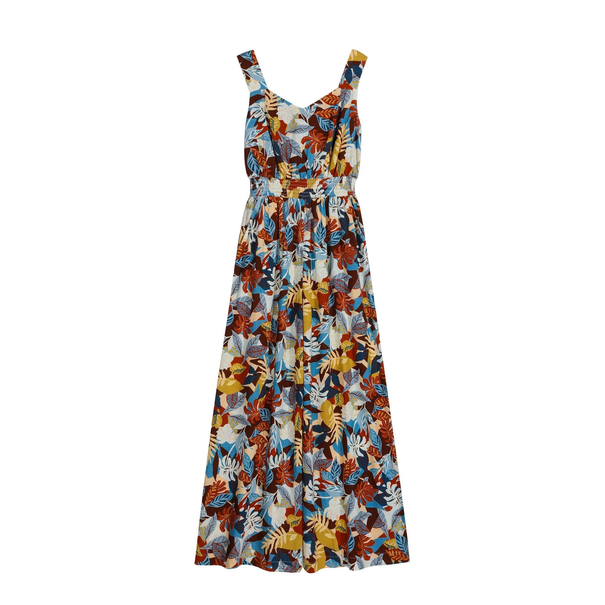 Tropical Leaf Palazzo Jumpsuit | Island Luxe Wide-Leg One-Piece | Boho Chic Resort Outfit + Plus-Size Options