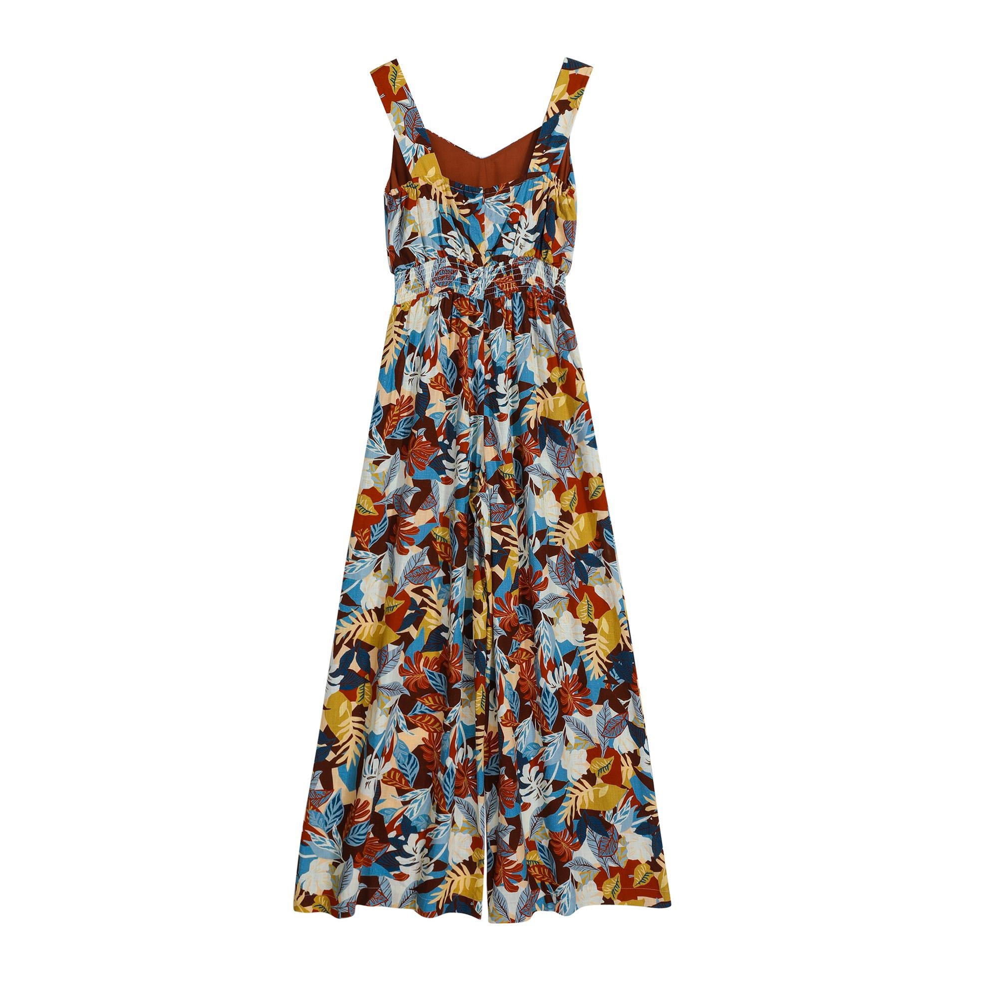 Tropical Leaf Palazzo Jumpsuit | Island Luxe Wide-Leg One-Piece | Boho Chic Resort Outfit + Plus-Size Options