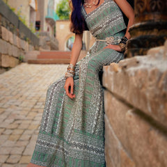 Linen-Blend Boho Wide Leg Pants in Vintage Paisley Print, High Waist Relaxed Fit Trousers