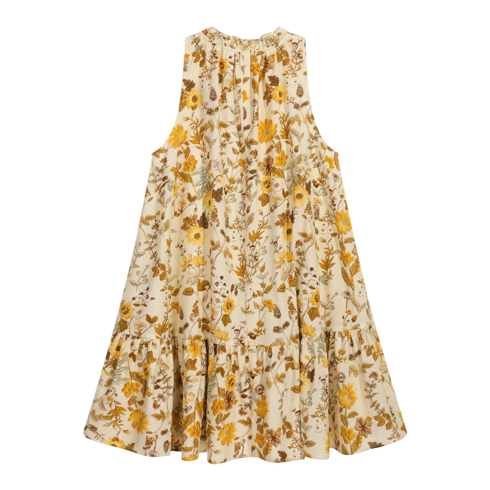 Daisy Print Mini Dress | Puff Sleeve | Navy Floral Summer Boho A-Line | Sweetheart Ruched Tie