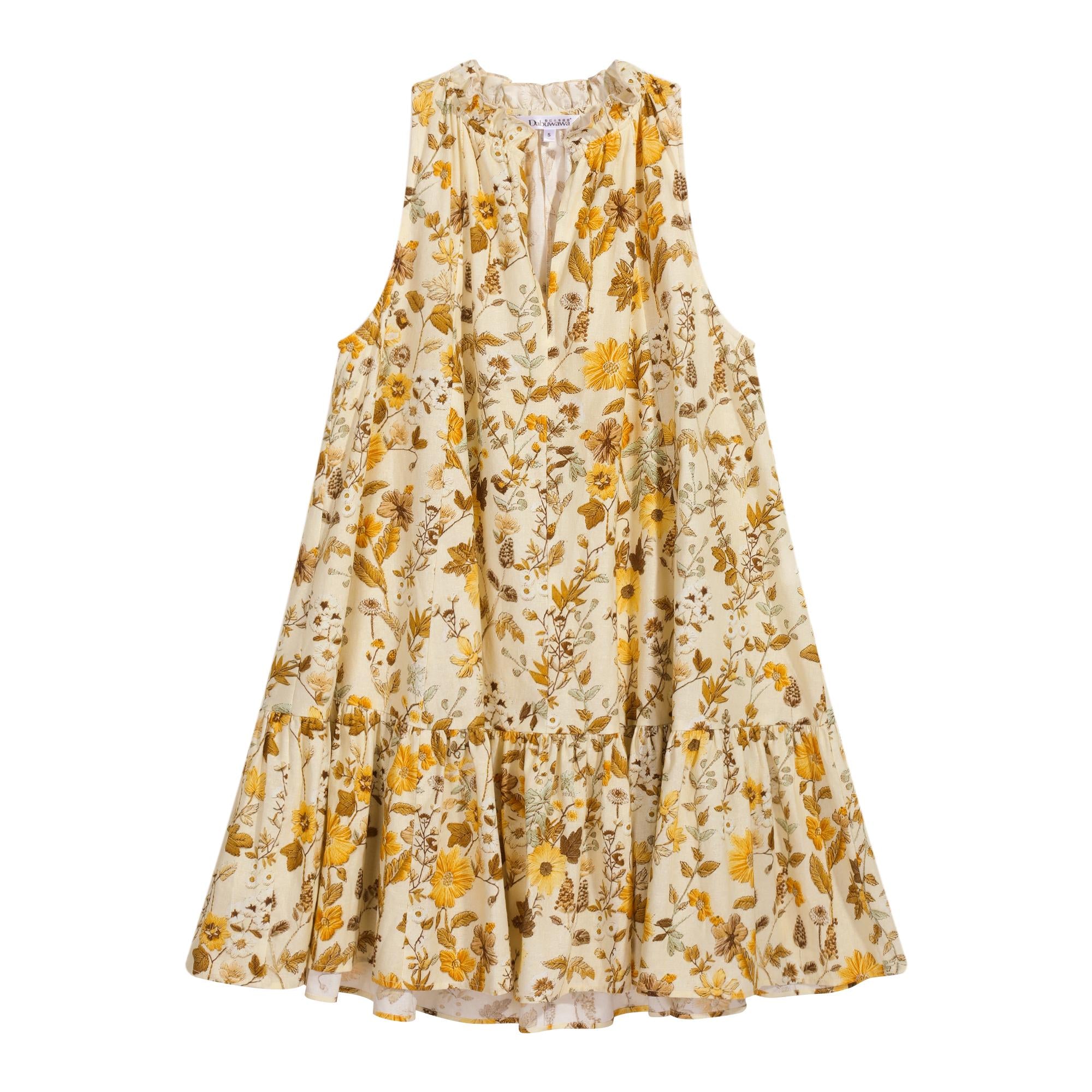 Daisy Print Mini Dress | Puff Sleeve | Navy Floral Summer Boho A-Line | Sweetheart Ruched Tie