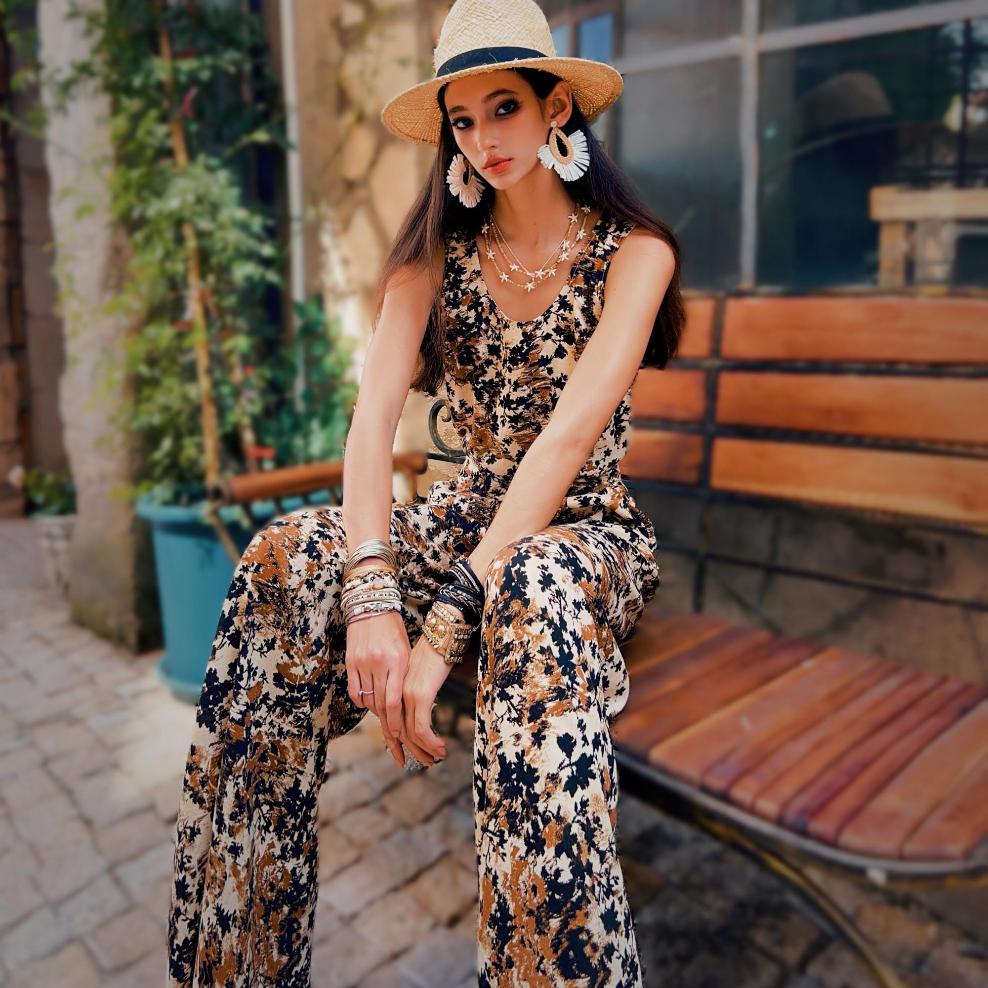 Linen Wide Leg Jumpsuit | Sleeveless Minimalist Style | Loose Fit Palazzo Culotte | Striped Summer Jumpsuit with Pockets