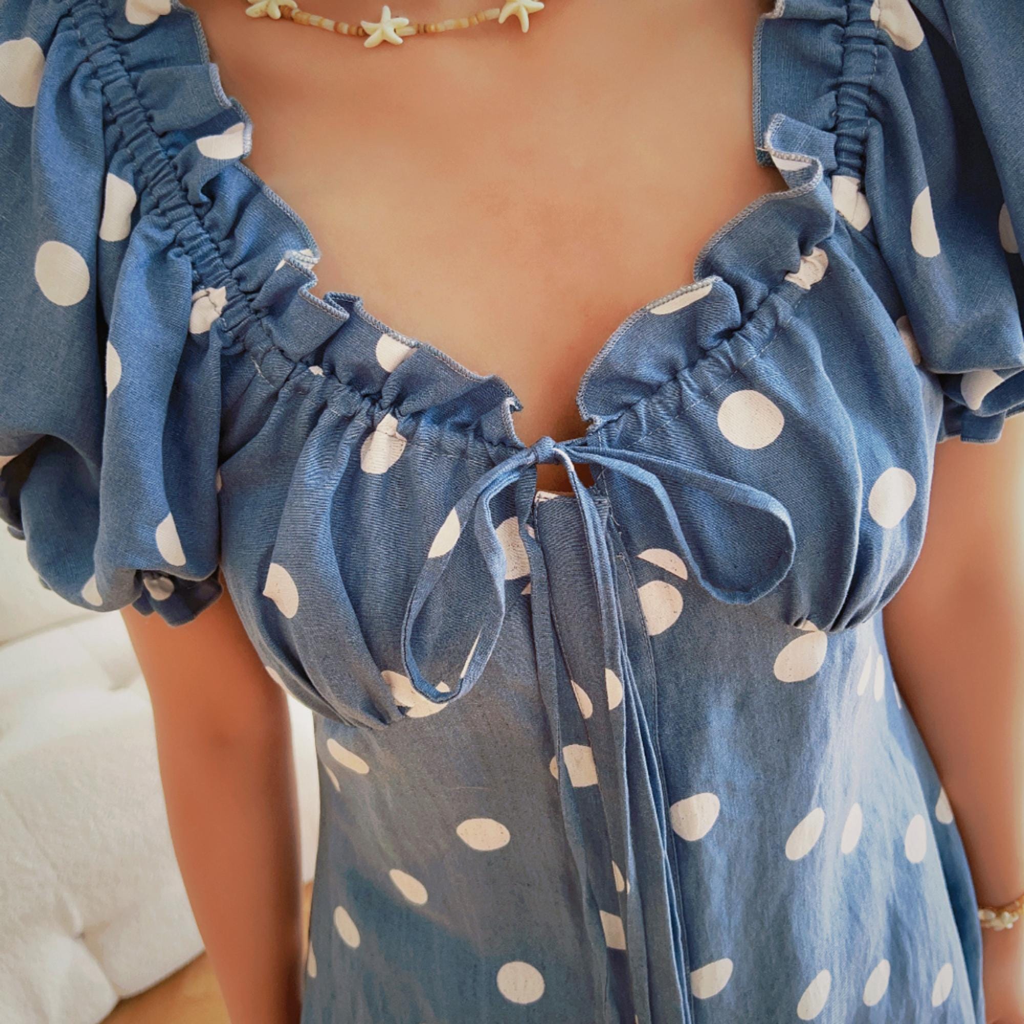 Womens Polka-Dot Puff-Sleeve Dress for Summer Events Dabuwawa Womens Polka-Dot Puff-Sleeve Dress for Summer Events Dabuwawa