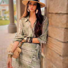 Summer wear silk skirt vibe — green paisley wrap boho skirt