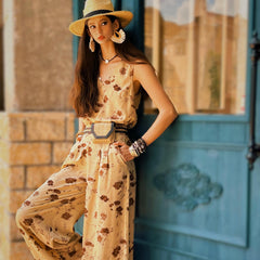 Beach Brunch Floral Palazzo Pants Relaxed Cotton High Waist Outfit