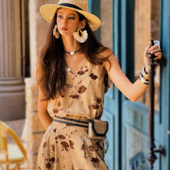 Beach Brunch Floral Palazzo Pants Relaxed Cotton High Waist Outfit