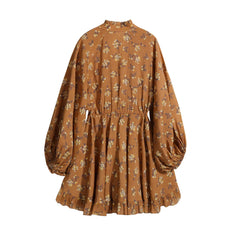 Vintage inspired puff sleeve boho summer dress caramel floral mini
