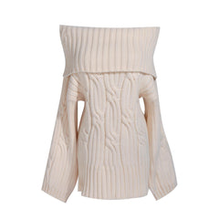 Soft Bardot Chunky Knit Sweater, Romantic Pastel Off Shoulder Winter Pullover