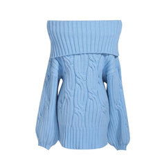 Soft Bardot Chunky Knit Sweater, Romantic Pastel Off Shoulder Winter Pullover