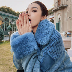 Cozy Winter Festival Denim Coat, Warm Blue Sherpa Jacket for Cold City Nights