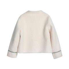 French Chic Ivory Boucle Jacket with Scallop Trim Pockets