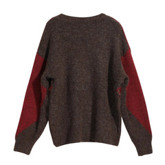 Warm Brown Red Argyle Ribbon Sweater, Lace Up Knit Pullover for Women