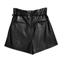Street Style Paperbag Waist Shorts, Faux Leather Belted Hot Pants