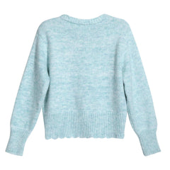 Pastel Blue Cardigan with Seashell Buttons & Pearl Trim