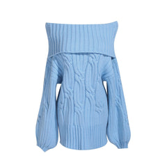 Soft Bardot Chunky Knit Sweater, Romantic Pastel Off Shoulder Winter Pullover