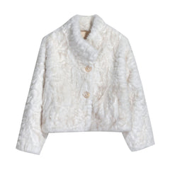 White Faux Fur Coat Women, Short Teddy Jacket with Shawl Collar, Cozy Winter Outerwear