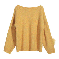 Boatneck Knit Sweater, 3D Rosette Floral Applique, Plum or Mustard