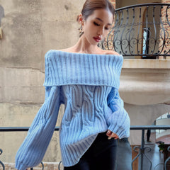Foldover Cable Knit Pullover: Off-Shoulder Bardot Sweater